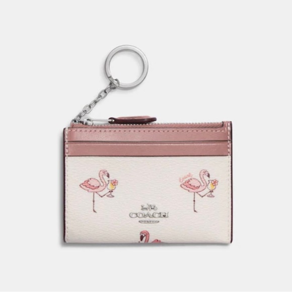 Coach Mini Skinny Id Case With Flamingo Print - Colour: Chalk & Pink Multi - Picture 1 of 2
